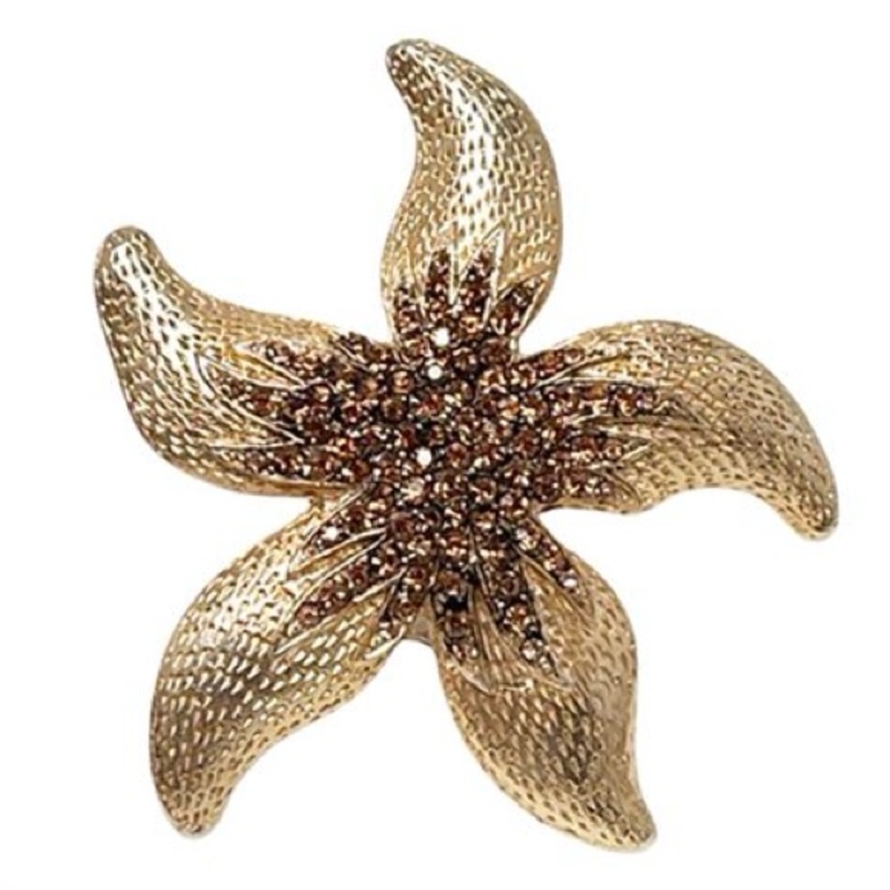 Vintage Starfish Pave Rhinestone Brooch, gold tone